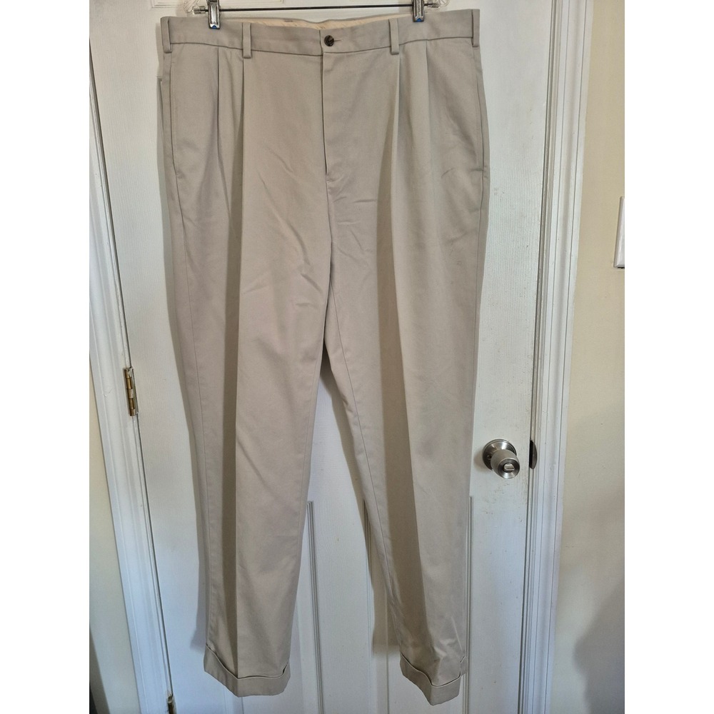 Brooks Brothers Advantage Chino Elliot Pleated Khaki Pants Mens 40x34 Cuffed